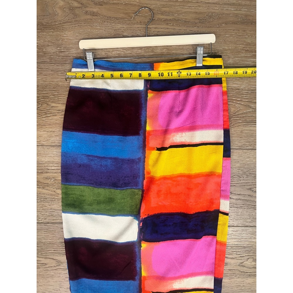 Tracy Reese Multi Color Striped Silk Blend Pencil Skirt Size 12 Midi Abstract - Picture 5 of 8